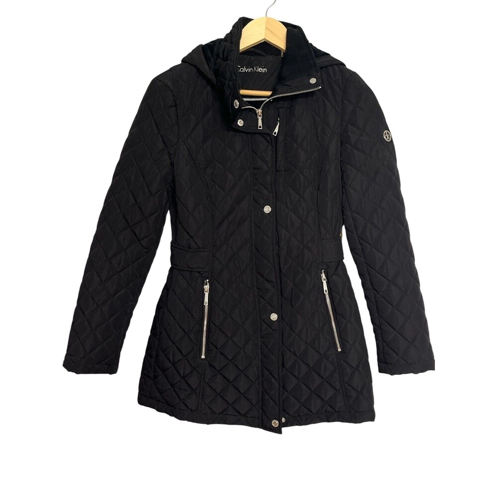 Calvin Klein Diamond Quilted Anorak Black Hoodie Jacket W S Winter Ski Outerwear